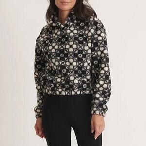 Marine Layer Laid Back Sherpa Hoodie Floral Geometric Print Navy Cream NWT XL